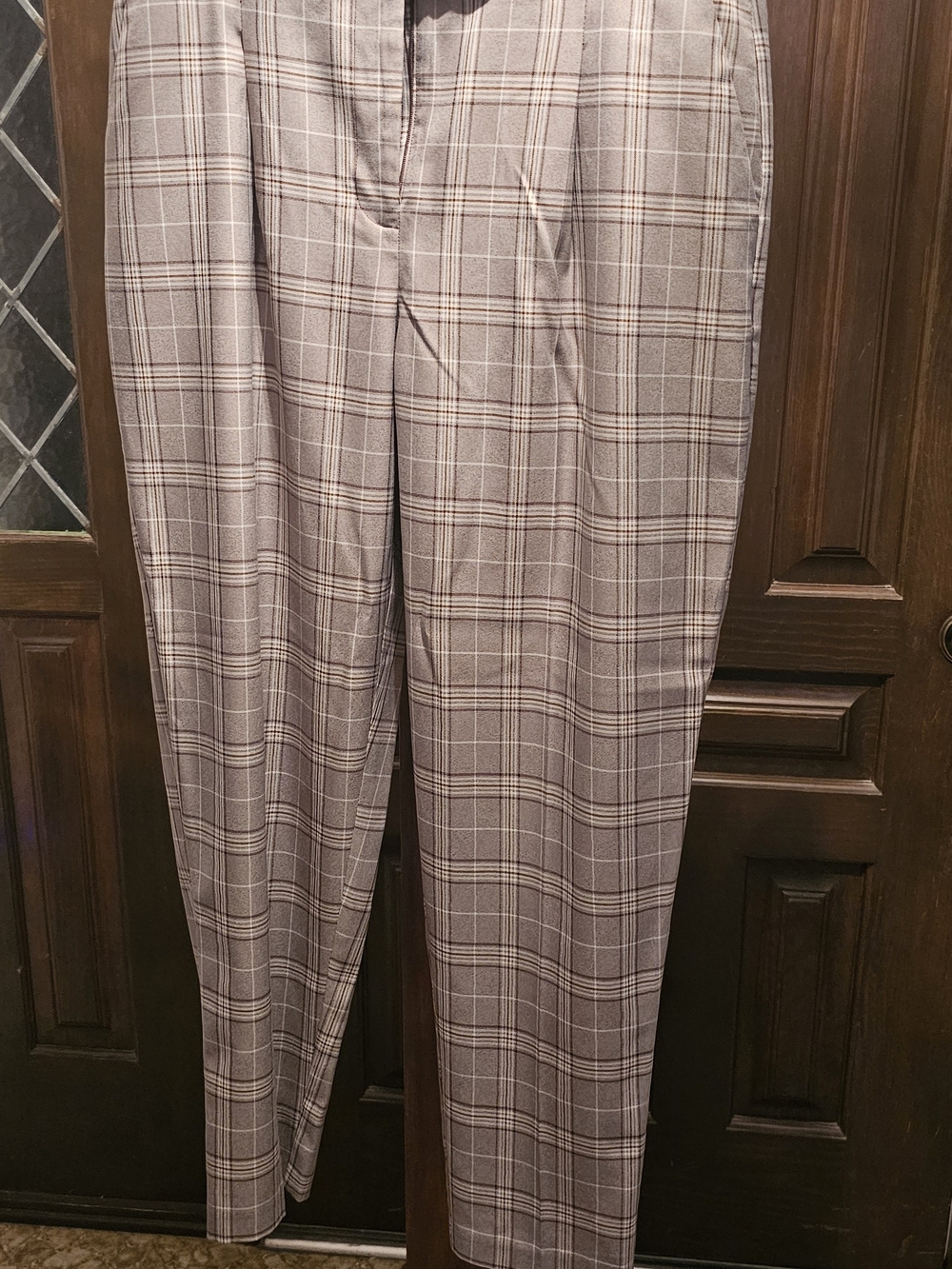 Cato Women's Plaid Dress Pants in Taupe and Brown